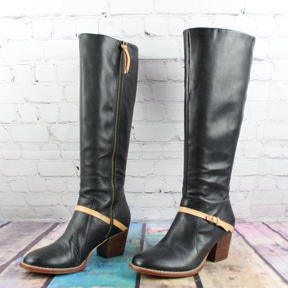 Schuler & Sons Philadelphia Black Leather Tall Zip Heeled Boots 7.5 M - Picture 2 of 11